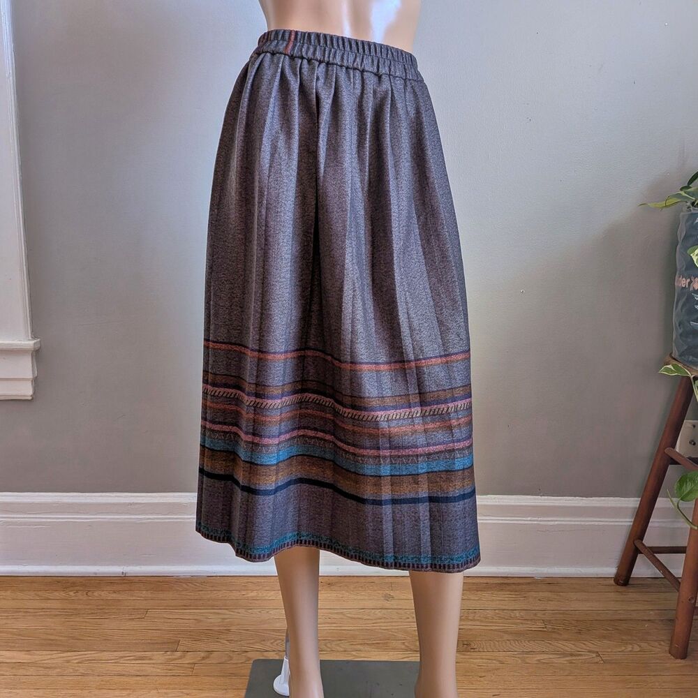 Vintage 1990s Gray Pleated Skirt Midi Striped Librarian Office Size Small